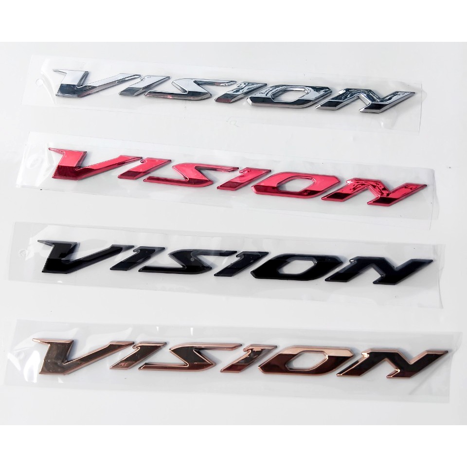 Tem VISION 2014 - 2019 chữ nổi ốp sườn. Logo dán xe Honda Vision 2019 xi mạ cao cấp, có sẵn keo dán