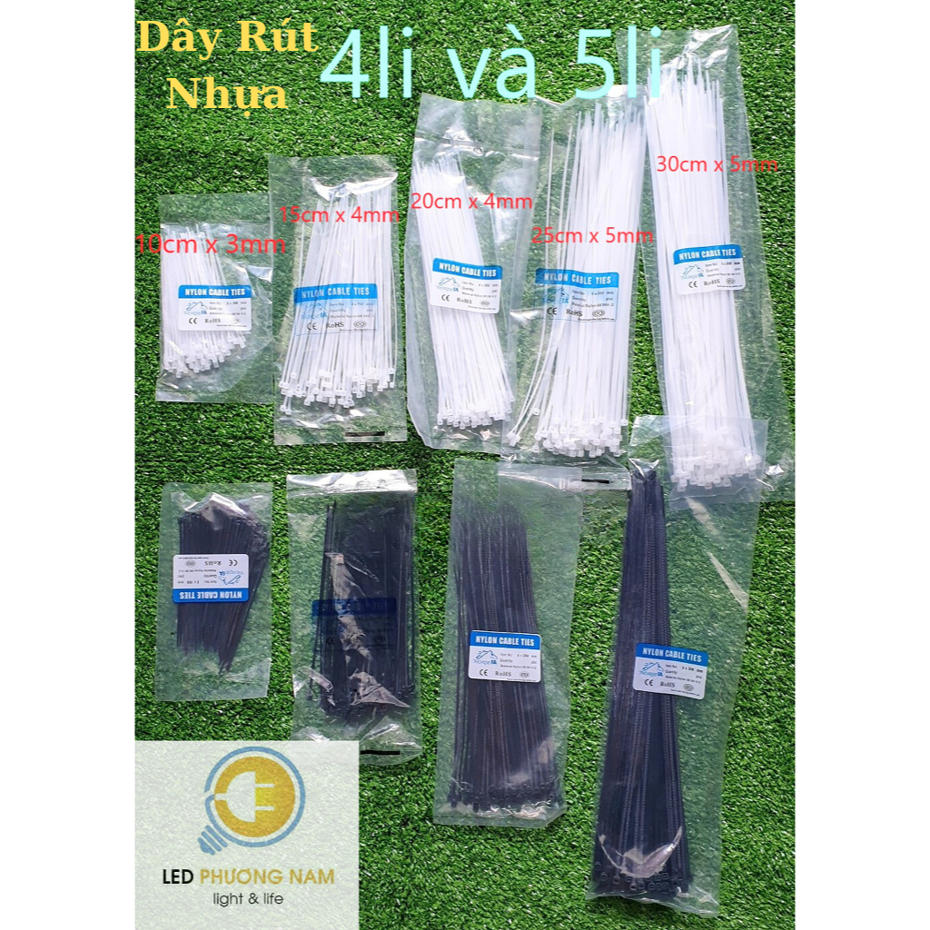 [COMBO 3 Túi ]  Dây Rút Nhựa 10cm/15cm/20cm/25cm/30cm [Trắng – Đen] (1 túi 70 sợi)
