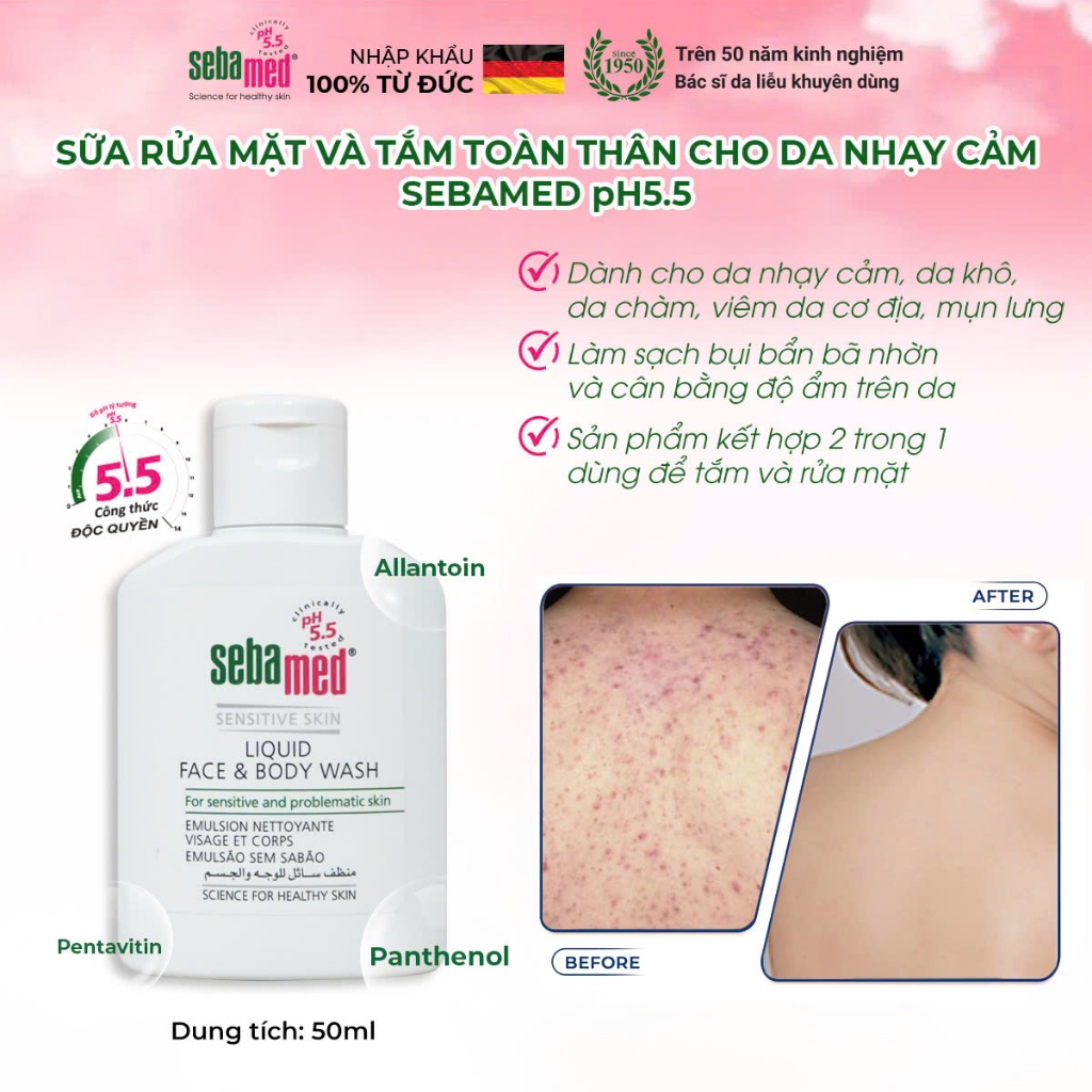 Ảnh Sữa Rửa Mặt Và Tắm Toàn Thân Sebamed Face & Body Wash pH5.5 (50ml) 1