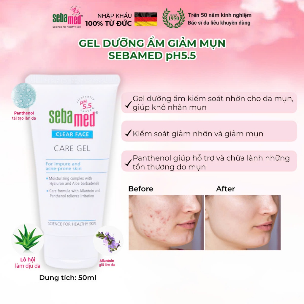 Ảnh Gel dưỡng ẩm giảm mụn, bảo vệ da Sebamed Clear Face Care Gel pH5.5 (50ml) 2