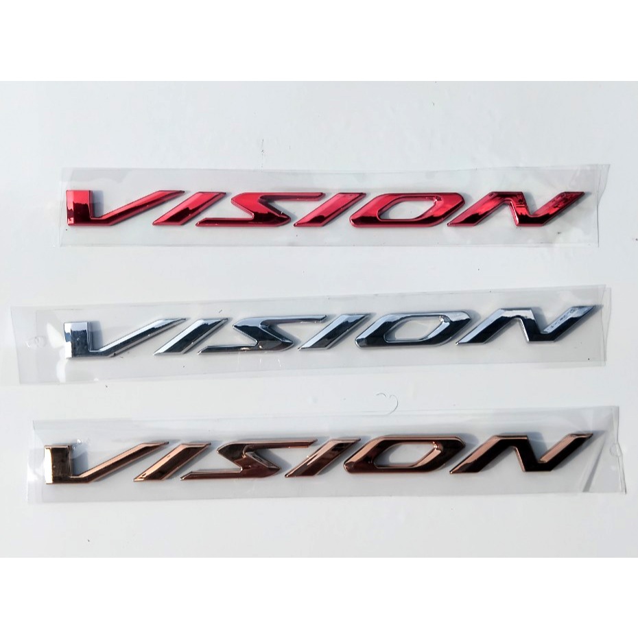 Tem VISION  2020-2024 chữ nổi ốp sườn. Logo dán xe Honda Vision 2024 xi mạ cao cấp, có sẵn keo dán