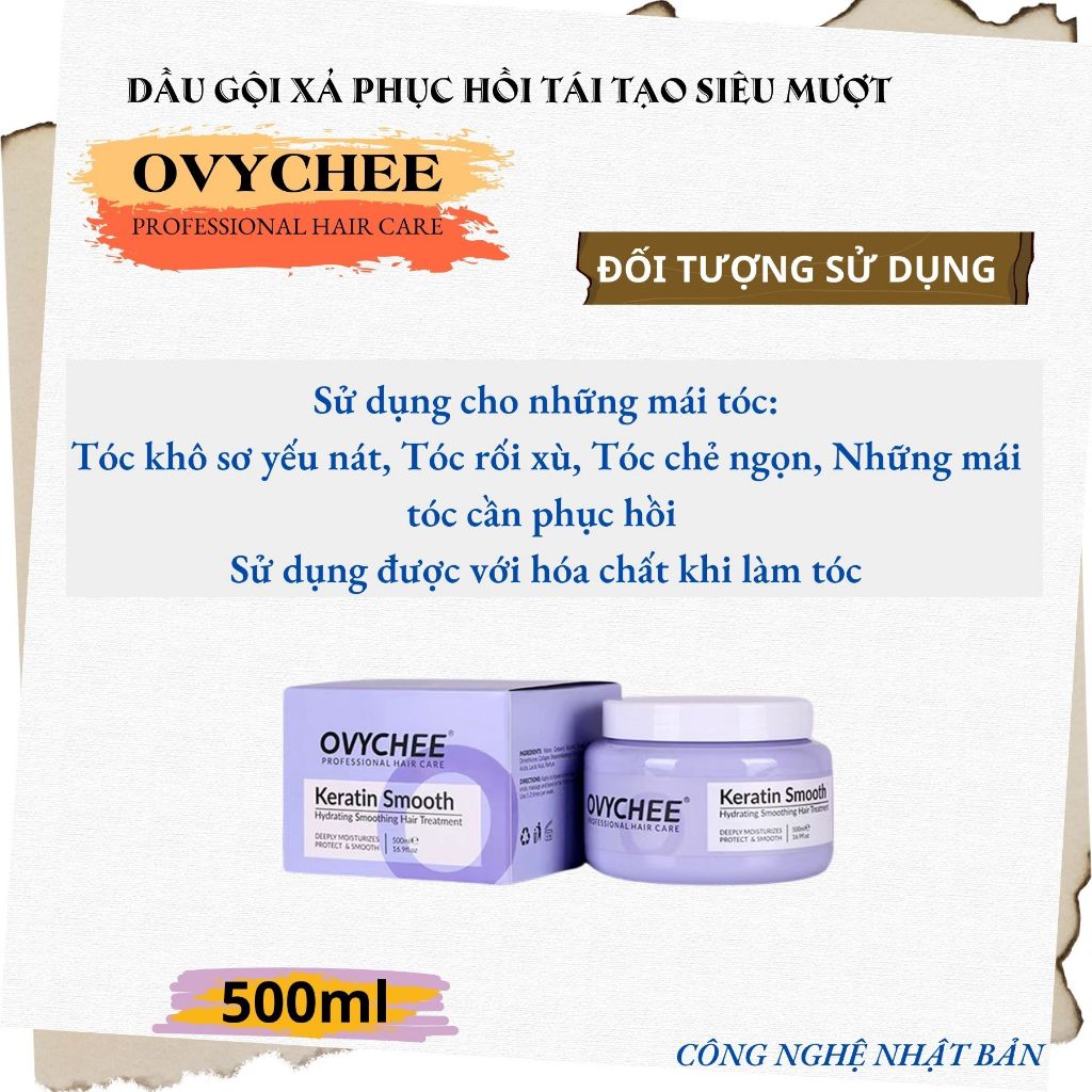 Hũ Kem Hấp Tóc OVYCHEE Keratin Smooth Hydrating 500ml | Cấp Ẩm, Giảm Khô Xơ, Mềm Mượt Dễ Chải.