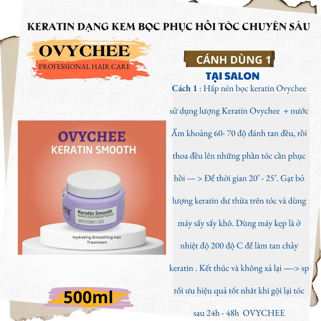 Hũ Kem Hấp Tóc OVYCHEE Keratin Smooth Hydrating 500ml | Cấp Ẩm, Giảm Khô Xơ, Mềm Mượt Dễ Chải.