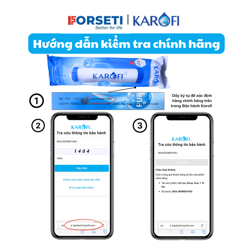 Lõi Lọc Nước Số 2 LIVOTEC KAROFI Actiaved Carbon Công Nghệ Vi Lọc Tiên Tiến Dùng Cho Máy Có 3 Cốc Lọc 10 inch