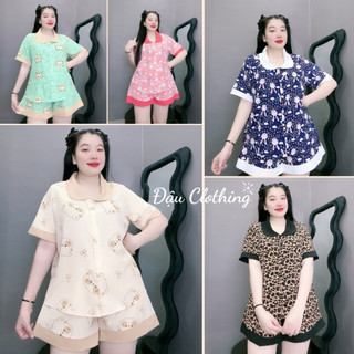 Set Pijama bigsize nữ hình thú dễ thương cổ cổ tiểu thư đi viền vải lụa thoáng mát mềm mịn SET49