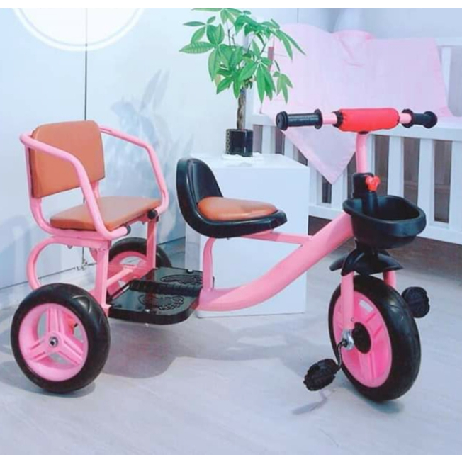 Xe xích lô, xe đạp 3 bánh 2 chỗ ngồi lót đệm cho bé từ 2-8 tuổi