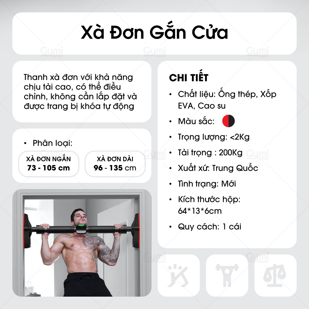 Thanh Xà Đơn Gắn Cửa Đa Năng, Điều Chỉnh Được, Chịu Tải 200KG - Dụng Cụ Tập Luyện Tại Nhà - XaDon