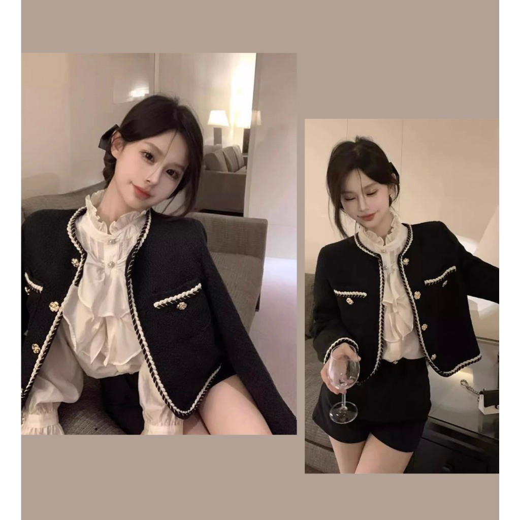 Áo dạ tweed phối viền thừng cổ điển hàng Quảng Châu tiểu thư sang chảnh phong cách Hàn Quốc dày dặn MT33 SP22
