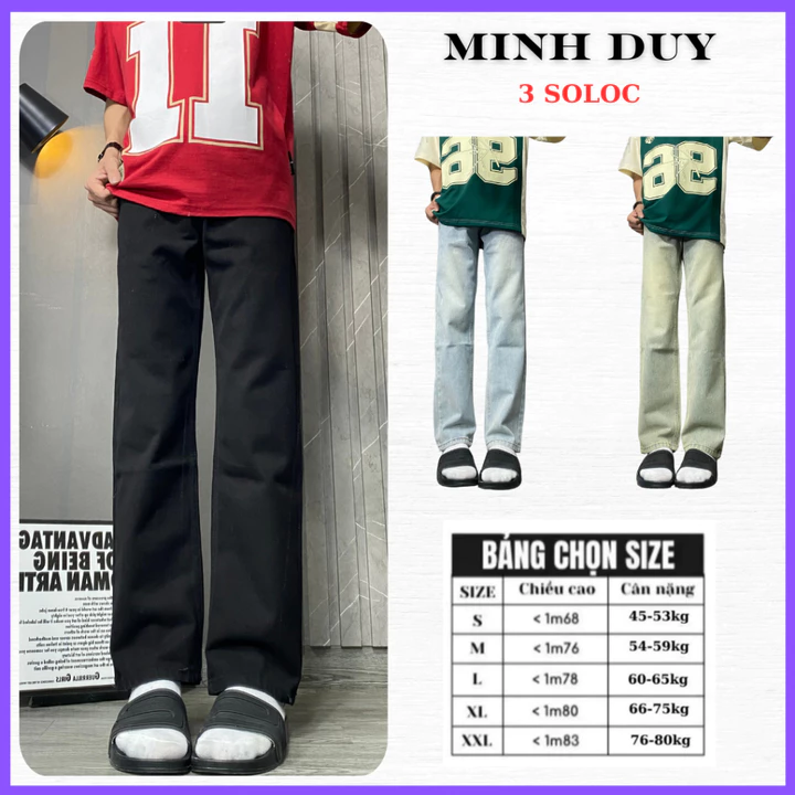 Quần Jean Nam Baggy trơn 3 màu ,quần jean nam phong cách ống suông hàn quốc .Quần Jean nam nữ thiết kế đơn gản- Minh Duy