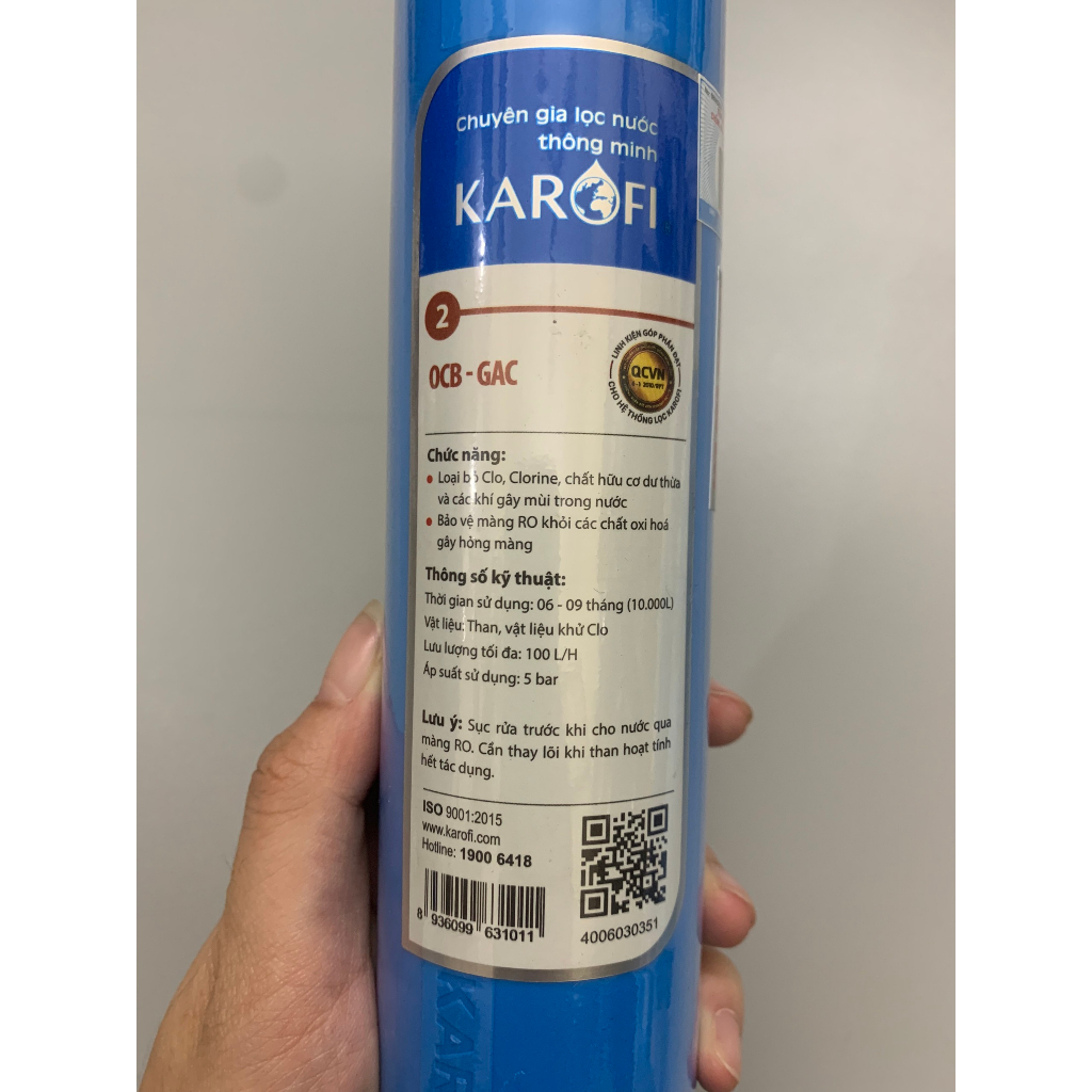 Lõi Lọc Nước Smax Duo Số 2 KAROFI OCB Nhỏ Than Hoạt Tính Dòng Cắm Nhanh - Hàng Chính Hãng