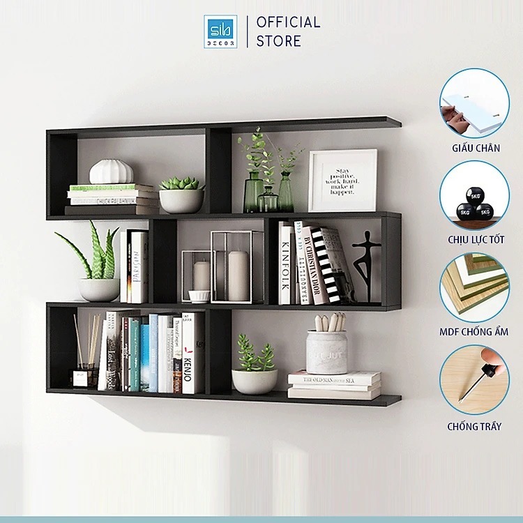 Ảnh Kệ Sách Gỗ Treo Tường 4 Tầng 120cm, Giá Để Sách Trang Trí Cho Bé SIB Decor KT06-120 2