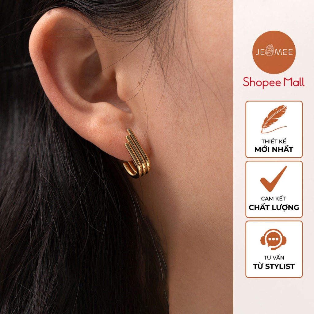 Khuyên tai Trio hoops JESMEE thiết kế sang trọng- E6572 | Shopee Việt Nam