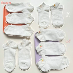 Tất Vớ Nữ Cổ Ngắn Trắng Trơn Basic Đính Mác Hình Trái Cây Thú Animal Sọc Rằn Cotton Co Dãn Thoáng Mát Thấm Hút Dễ Thương
