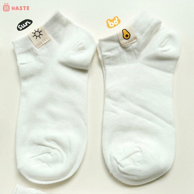 Tất Vớ Nữ Cổ Ngắn Trắng Trơn Basic Đính Mác Hình Trái Cây Thú Animal Sọc Rằn Cotton Co Dãn Thoáng Mát Thấm Hút Dễ Thương