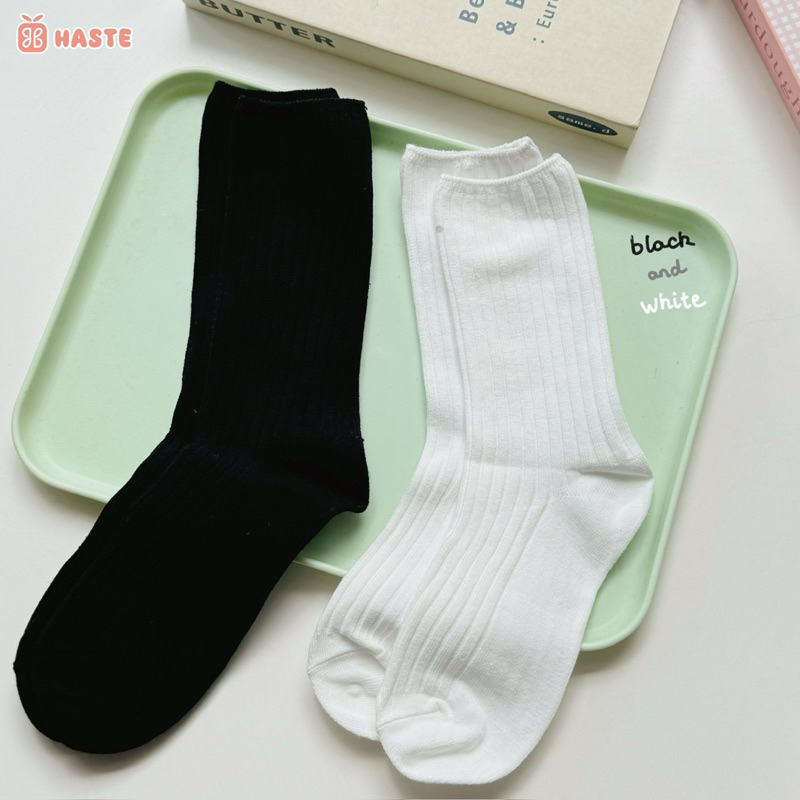 Tất Vớ Nam Nữ Haste Cổ Cao Màu Trơn Họa Tiết Đơn Giản Phong Cách Nhật Hàn Chất Cotton Mềm Mại Êm Chân