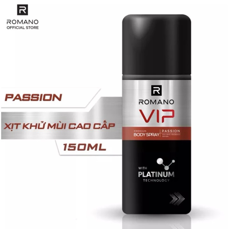 Xịt Khử Mùi Romano Vip Chai 150ML