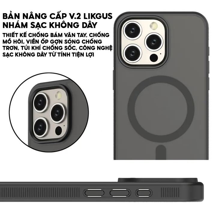 Ảnh Ốp Lưng Nhám Chống Vân - Sạc Không Dây-Viền Chống Trơn Chính Hãng LIKGUS Dùng Cho IP 11-12-13-14-15 2