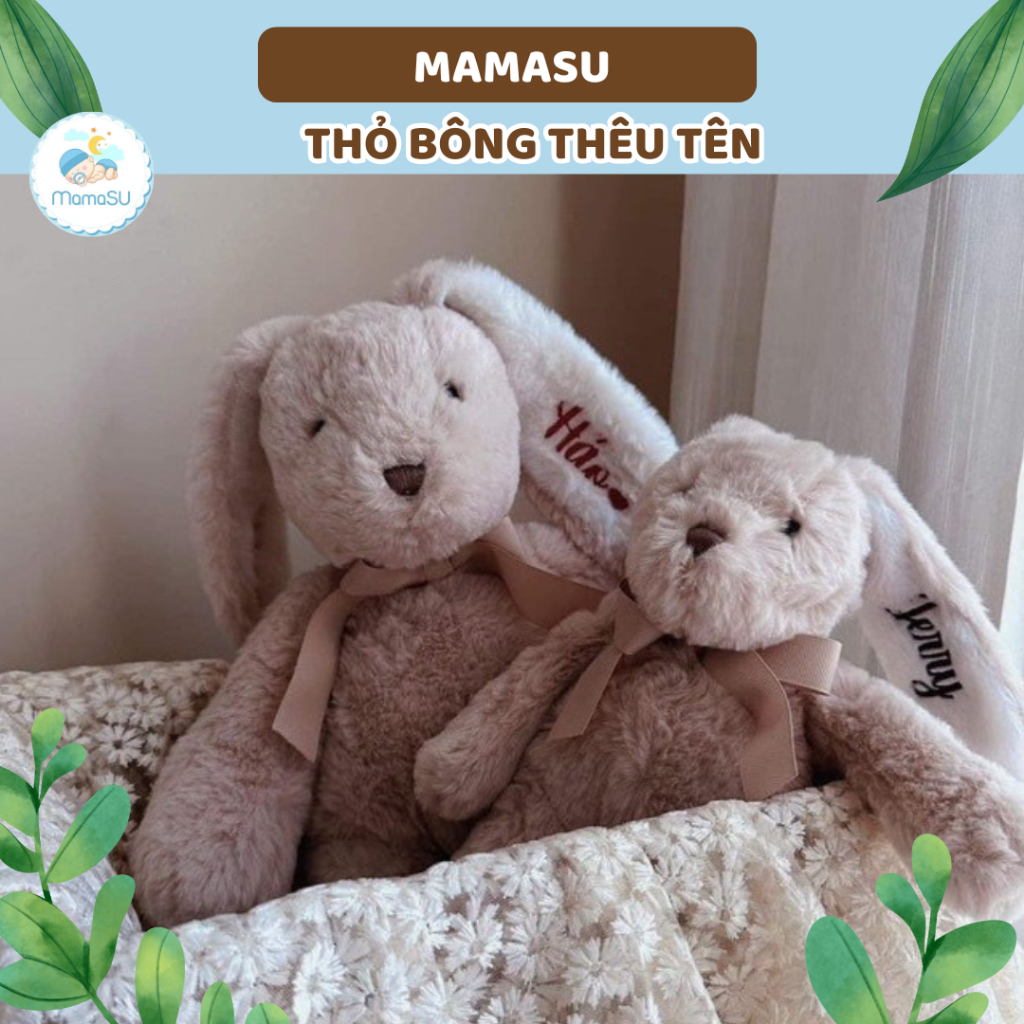(CÓ SẴN) Thỏ Bông lông mềm thêu tên cho bé theo yêu cầu – Gấu bông thêu tên, gối ôm trẻ em siêu dễ thương