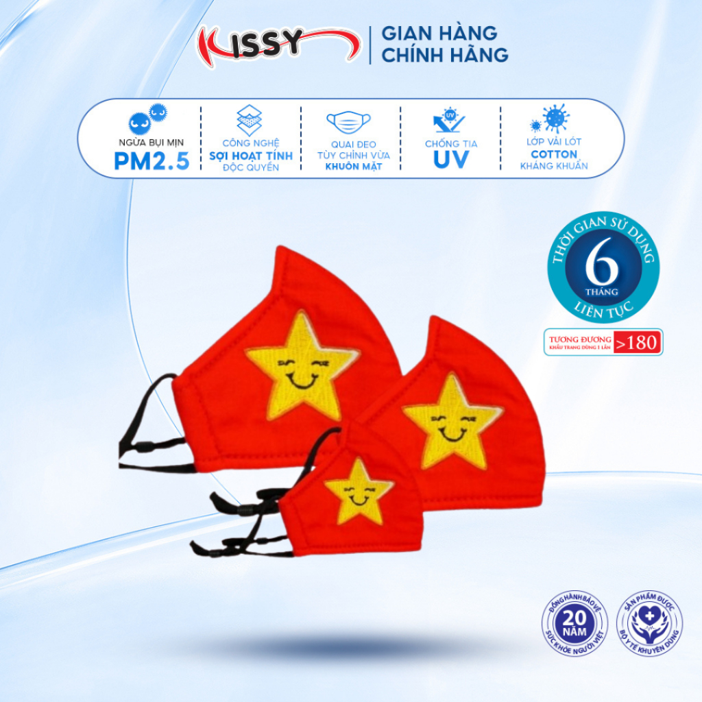 Ảnh Khẩu Trang Kissy 3D Cờ Đỏ Sao Vàng - Tự Hào Việt Nam - Mẫu Cho Bé, Giao Chuẩn Mẫu Và Chuẩn Size 4