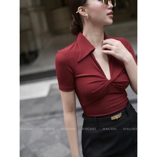 Áo thun kiểu nữ HAGOO tay ngắn có cổ ôm body 4 màu phong cách thanh lịch [A181]