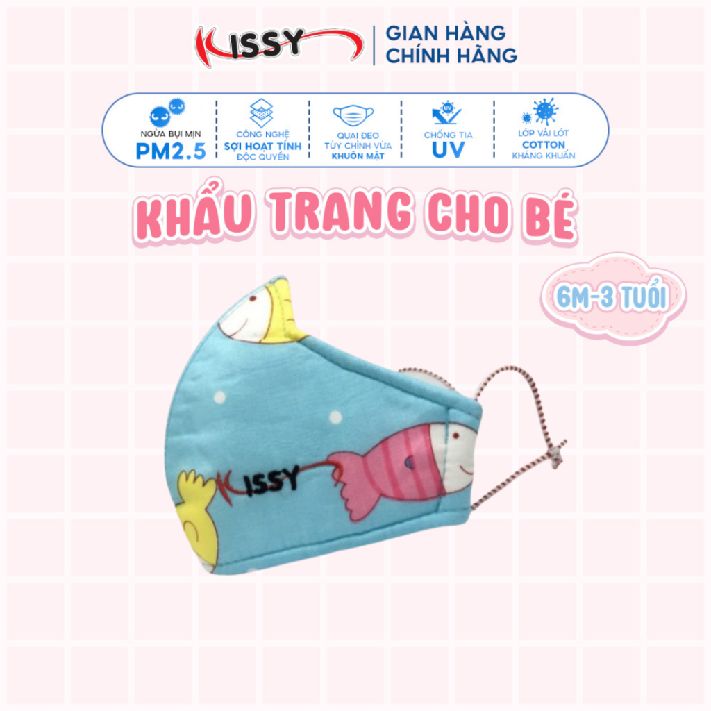 Ảnh Khẩu Trang Vải Kissy Trẻ Em 6 tháng-3 Tuổi Cá Xanh Vải Cotton Kháng Khuẩn Ngăn UV Chống Bụi Mịn  S1-0019 1