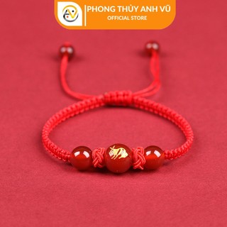 Vòng chỉ đỏ may mắn - vòng tết cho tuổi mão chất liệu chỉ mix đá mã não - được khai quang điểm nhãn