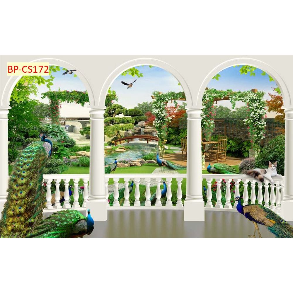 Tranh cửa sổ dán tường 3d vải lụa kim sa. Không giới hạn kích thước....