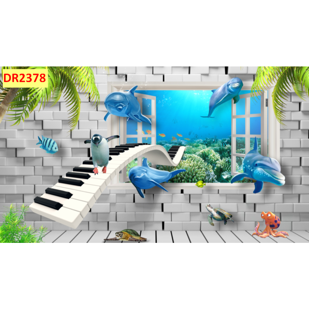 Tranh dán tường 3D vải lụa kim sa hình cửa sổ.....