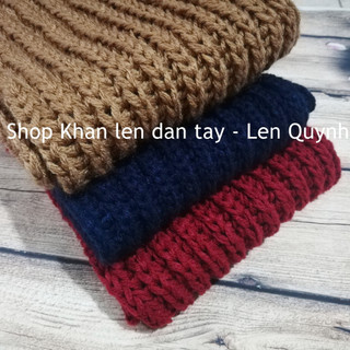 Khăn len đan tay kiểu đan cốt ăng lê dày ấm, mềm mại phù hợp cho cả nam và nữ - Len Vĩnh Thịnh sợi to - Quà tặng ý nghĩa
