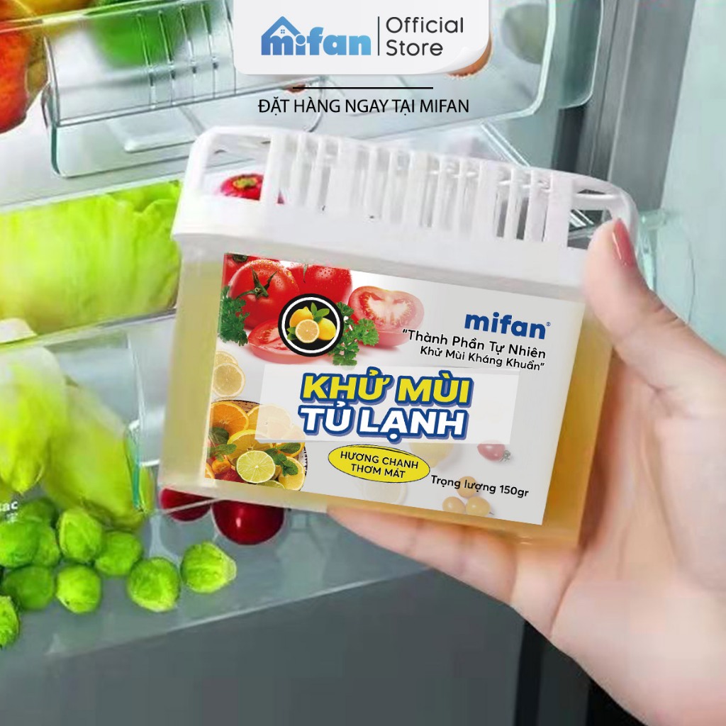 Hộp gel khử mùi tủ lạnh hương chanh Mifan 150gr - Diệt khuẩn 99%, đánh bay mùi hôi khó chịu - Hút ẩm bảo quản thực phẩm