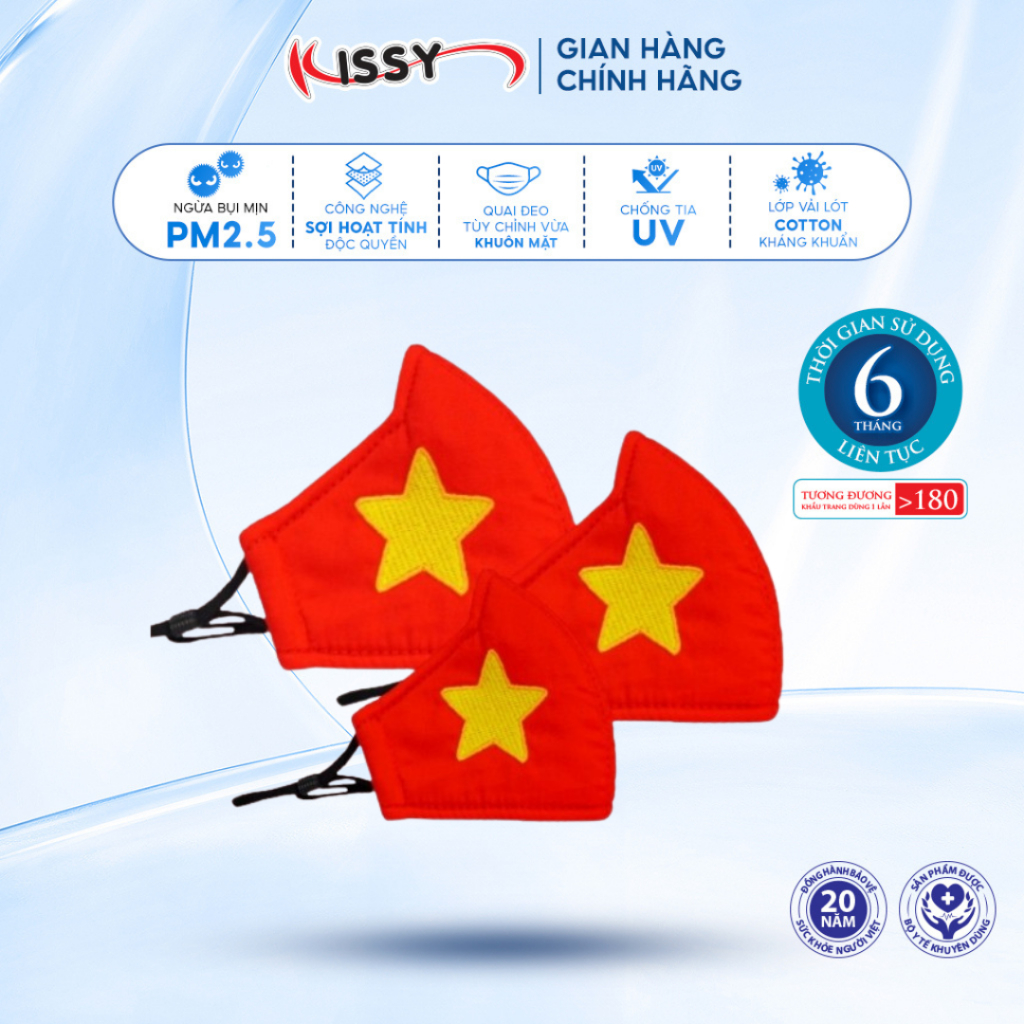 Ảnh Khẩu Trang Kissy 3D Cờ Đỏ Sao Vàng - Tự Hào Việt Nam - Giao Chuẩn Mẫu, Chuẩn Size 1