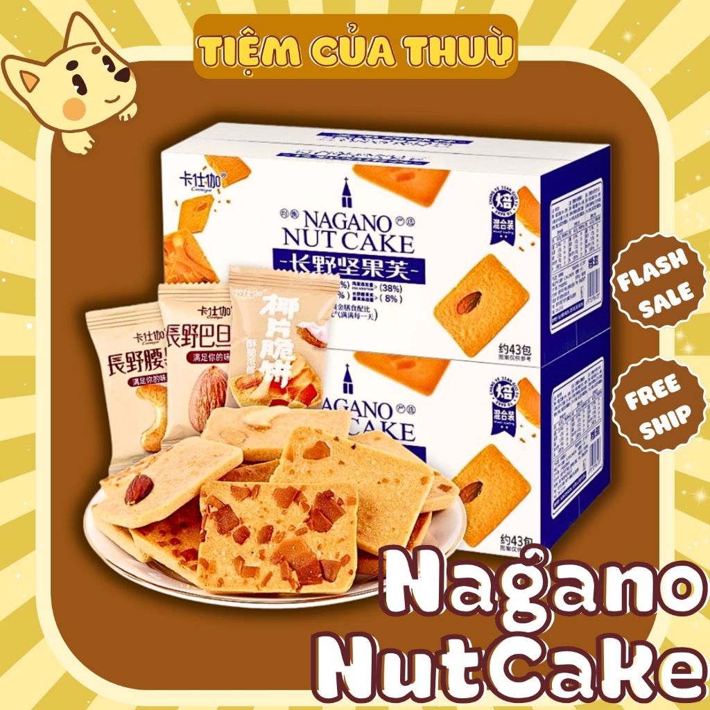 Bánh Quy Giòn Mix Hạt Dinh Dưỡng, Bánh Quy Hạt Nagano Nut Cake Hộp 390G ~ 45c, Bánh Hạt Điều / Bánh Hạnh Nhân