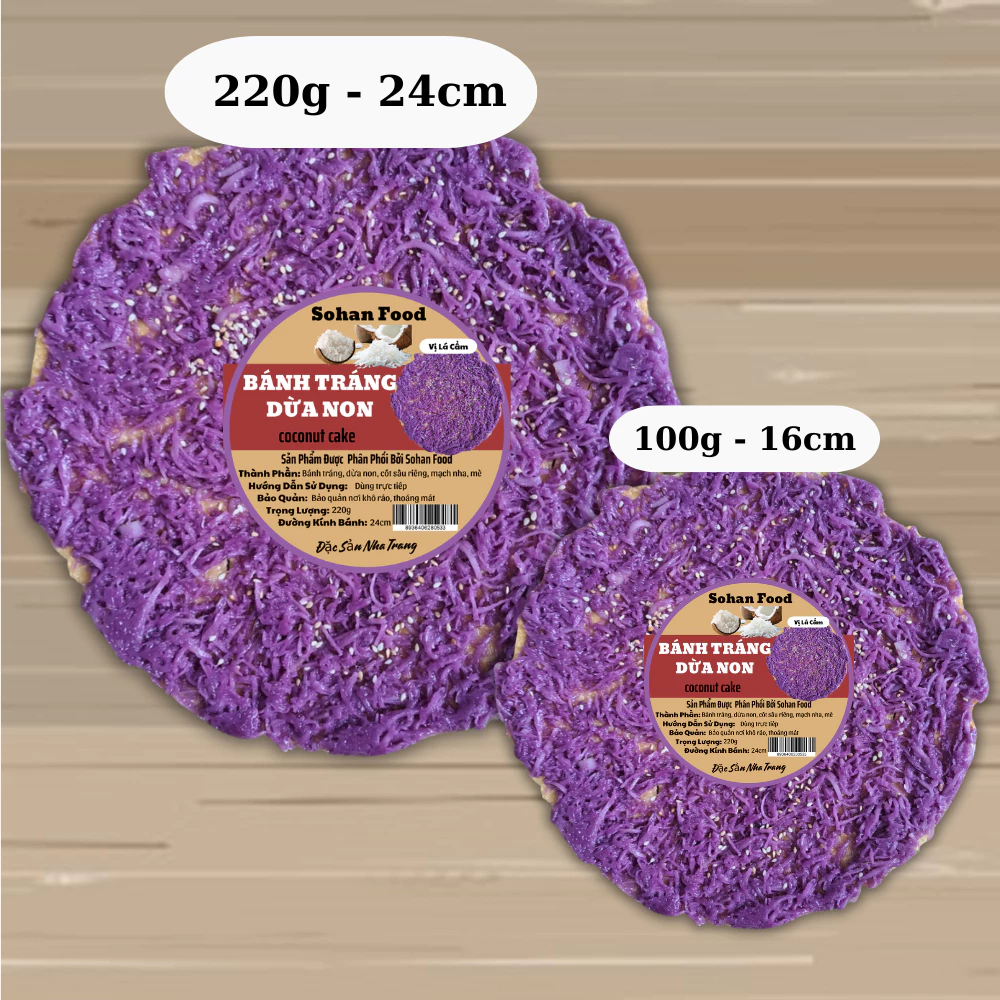 Set 5 cái bánh tráng Dừa Non Đặc Sản Nha Trang Vị Lá Cẩm 100g/gói