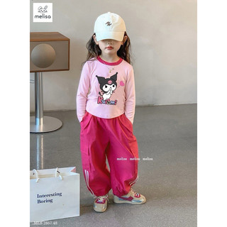 Đồ bộ hè bé gái. Set quần kaki túi hộp kèm áo 4C Baby three và Kuromi so hot 13-45kg. Set bộ quần dài kaki mềm bé gái