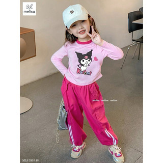 Đồ bộ hè bé gái. Set quần kaki túi hộp kèm áo 4C Baby three và Kuromi so hot 13-45kg. Set bộ quần dài kaki mềm bé gái