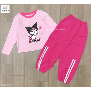 Đồ bộ hè bé gái. Set quần kaki túi hộp kèm áo 4C Baby three và Kuromi so hot 13-45kg. Set bộ quần dài kaki mềm bé gái