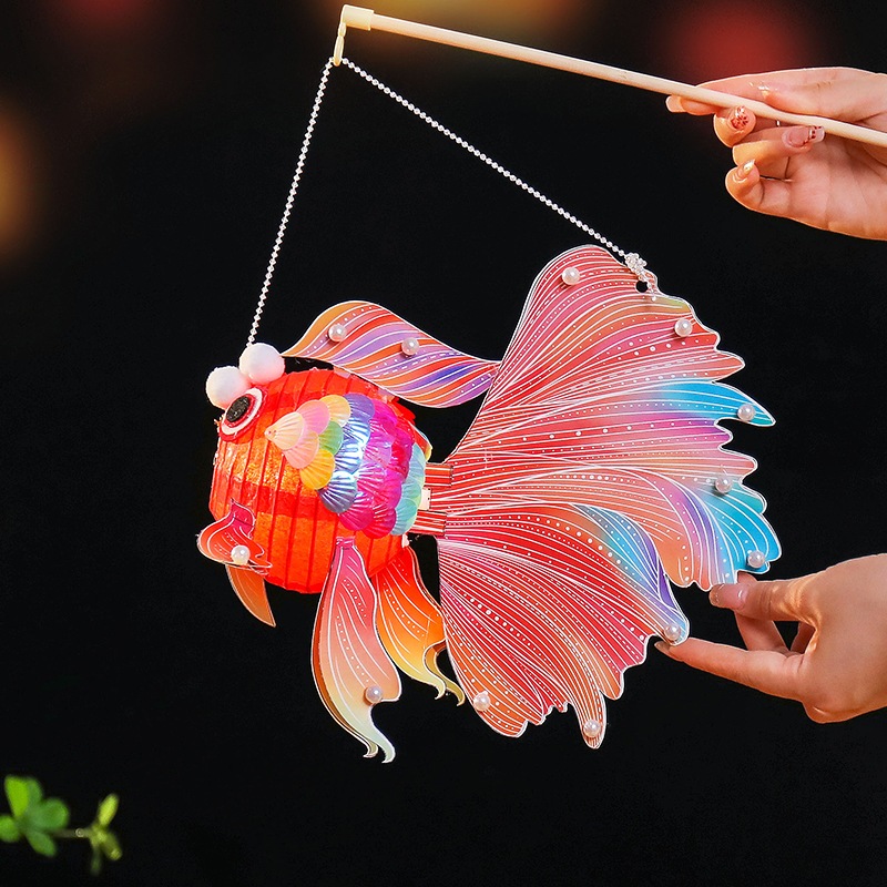 Đèn lồng trung thu Cá tiên đính ngọc có đèn LED 3 chế độ phát sáng màu đẹp