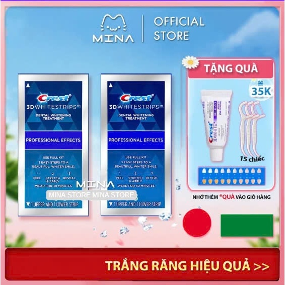 Miếng dán trắng răng Crest Professional CHÍNH HÃNG MỸ - Miếng dán Crest giúp hàm răng trắng sáng
