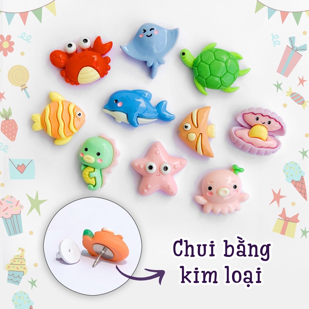 Pin sticker cài túi hải sản (sẵn chui kim loại) pin trang trí balo hình ...