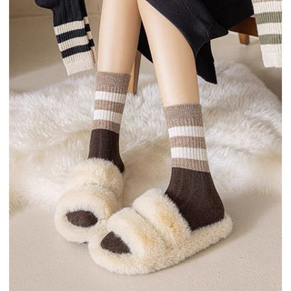 Set 5 Đôi Tất Nữ Cổ Cao Vintage Phối Kẻ Tone Nâu Mẫu Mới Siêu Hot Phong Cách Hàn 🌸 tuyển sỉ🌸
