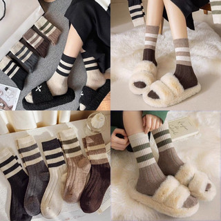 Set 5 Đôi Tất Nữ Cổ Cao Vintage Phối Kẻ Tone Nâu Mẫu Mới Siêu Hot Phong Cách Hàn 🌸 tuyển sỉ🌸