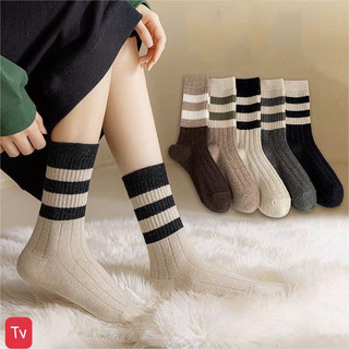 Set 5 Đôi Tất Nữ Cổ Cao Vintage Phối Kẻ Tone Nâu Mẫu Mới Siêu Hot Phong Cách Hàn 🌸 tuyển sỉ🌸