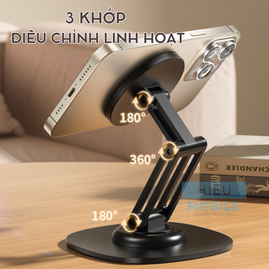 Giá đỡ điện thoại có nam châm hút xoay 360 độ có 3 khớp điều chỉnh kim loại (Q19)