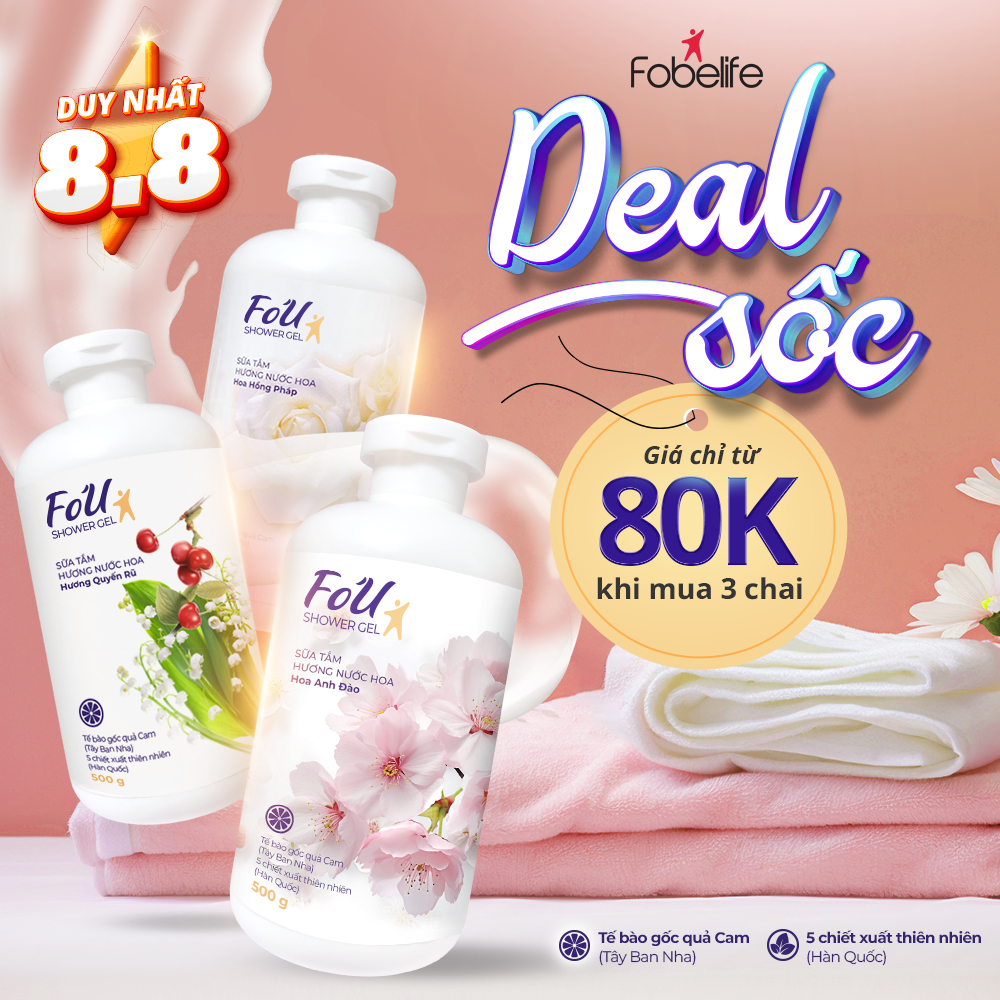 Sữa Tắm Fo'U Fobe Hương Nước Hoa Thơm Quyến Rũ, Phục Hồi Hư Tổn N2 - Chai 500ml