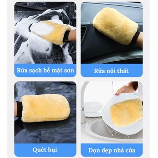 Bao Tay Rửa Xe Lông Cừu 2 MẶT VERSION 4 Mềm Mại Vệ Sinh Ô Tô Xe Máy Tiện Lợi – 1 Chiếc