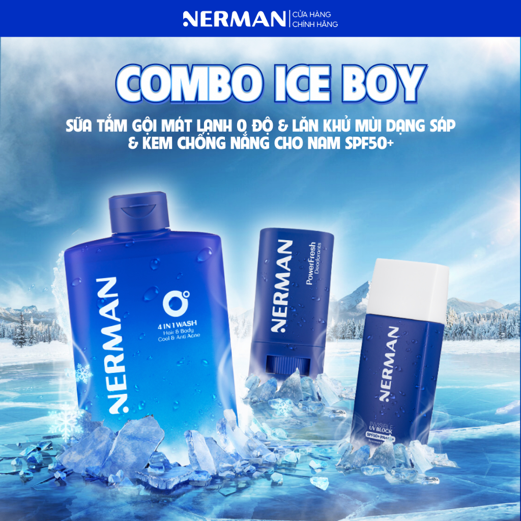 Ảnh COMBO COOL BOY ICE BOY NERMAN - Sữa tắm gội 330ml & Lăn khử mùi 18g & Kem chống nắng SPF 50+ PA++++ 35g 1