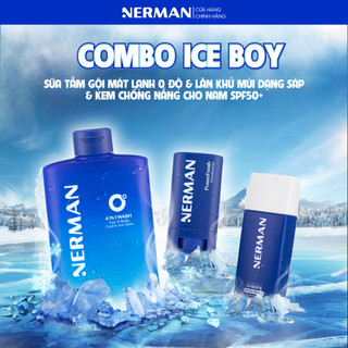 COMBO COOL BOY ICE BOY NERMAN - Sữa tắm gội 330ml & Lăn khử mùi 18g & Kem chống nắng SPF 50+ PA++++ 35g