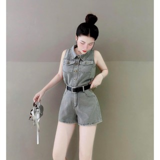 Set bộ đùi chất jeans quảng châu kèm đai áo cổ somi sát tay quần đứng phong cách sang chảnh nữ tính