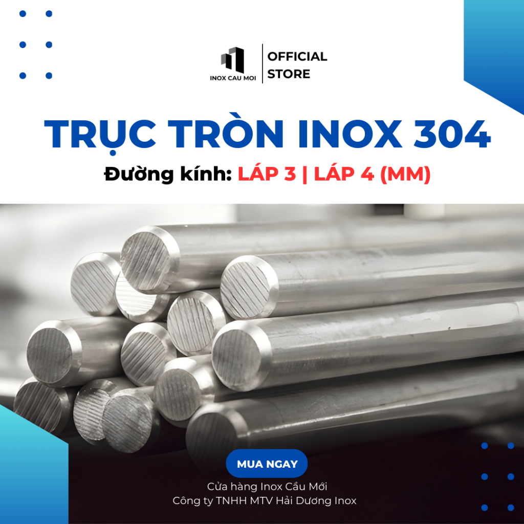 Trục tròn đặc inox 304 phi 3, 4mm - chiều dài 1m/1.2m/1.5m