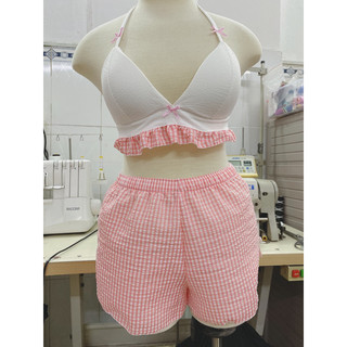 Áo bra đi biển phối ren caro tone trắng dễ thương - handmade by Mimi house